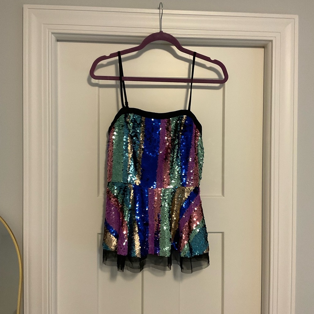 Endless Rose sequin, peplum “going out” tank top